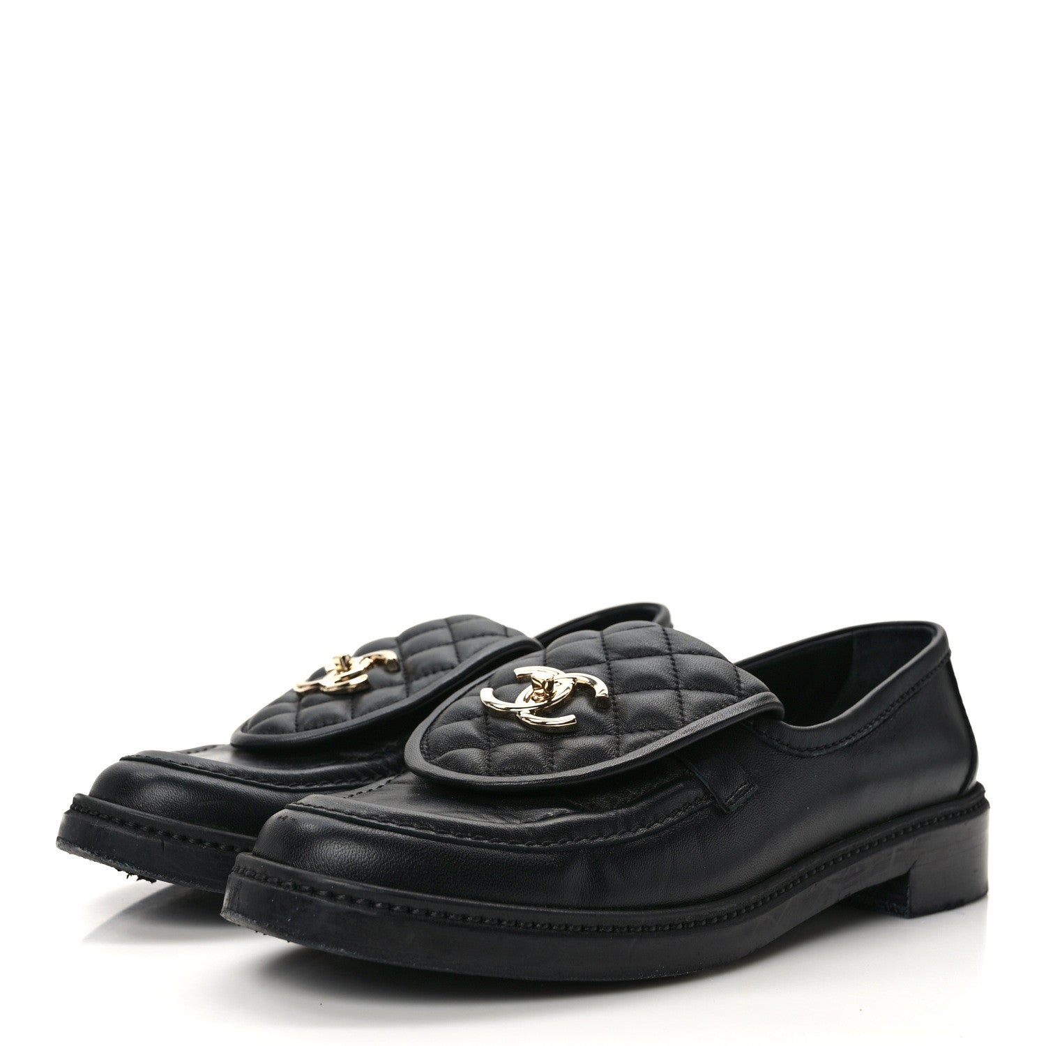 Chanel Lambskin Quilted CC Turnlock Loafers 39.5 Black 3 of 12