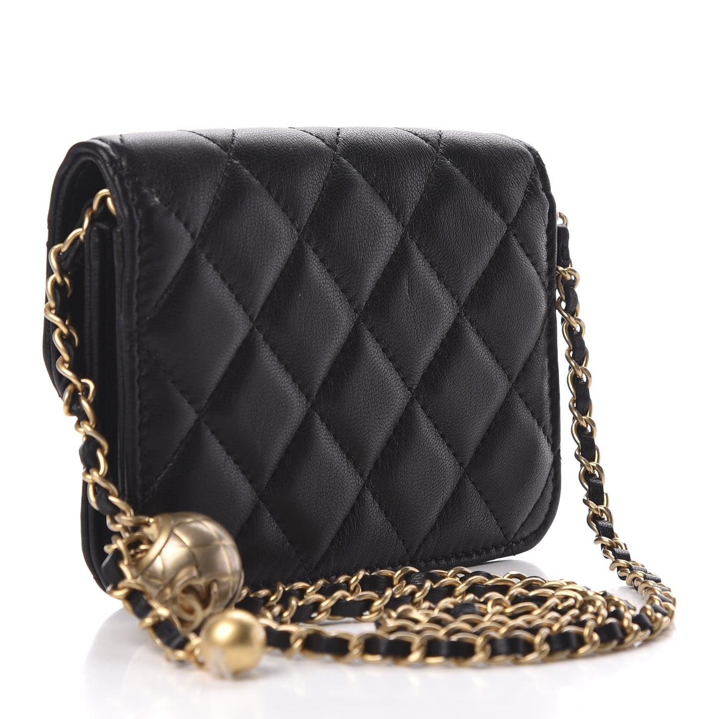 Lambskin Quilted Pearl Crush Clutch With Chain Black