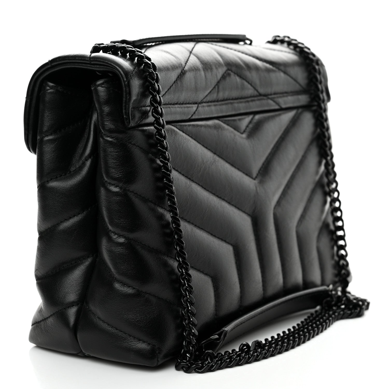 Saint Laurent Calfskin Y Quilted Monogram Monochrome Small Loulou Chain Satchel Black 3 of 10