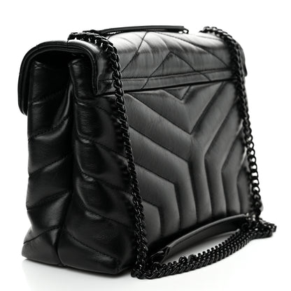 Saint Laurent Calfskin Y Quilted Monogram Monochrome Small Loulou Chain Satchel Black 3 of 10