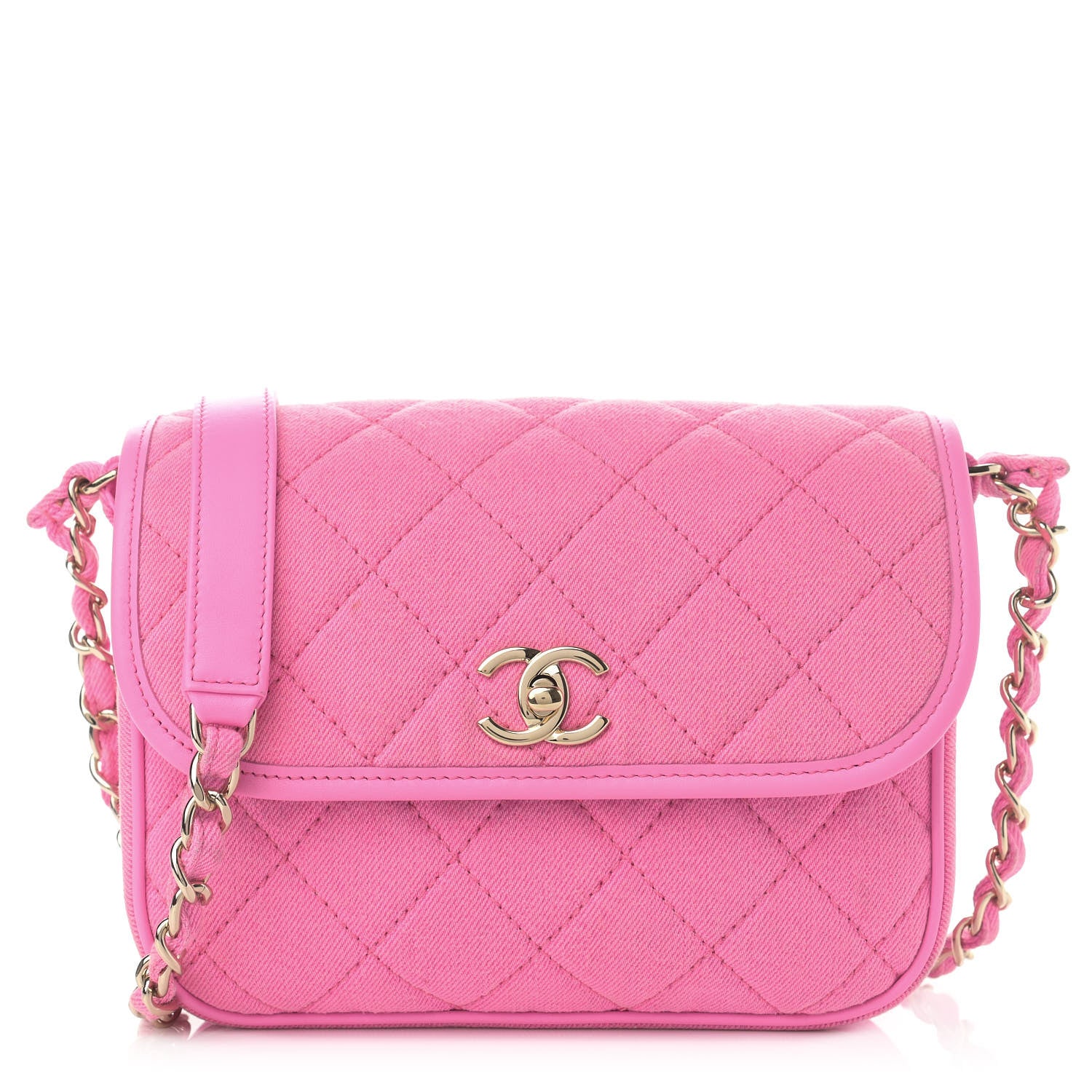 Chanel Denim Quilted Small Messenger Flap Neon Pink 1 of 13