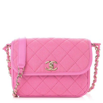 Chanel Denim Quilted Small Messenger Flap Neon Pink 1 of 13