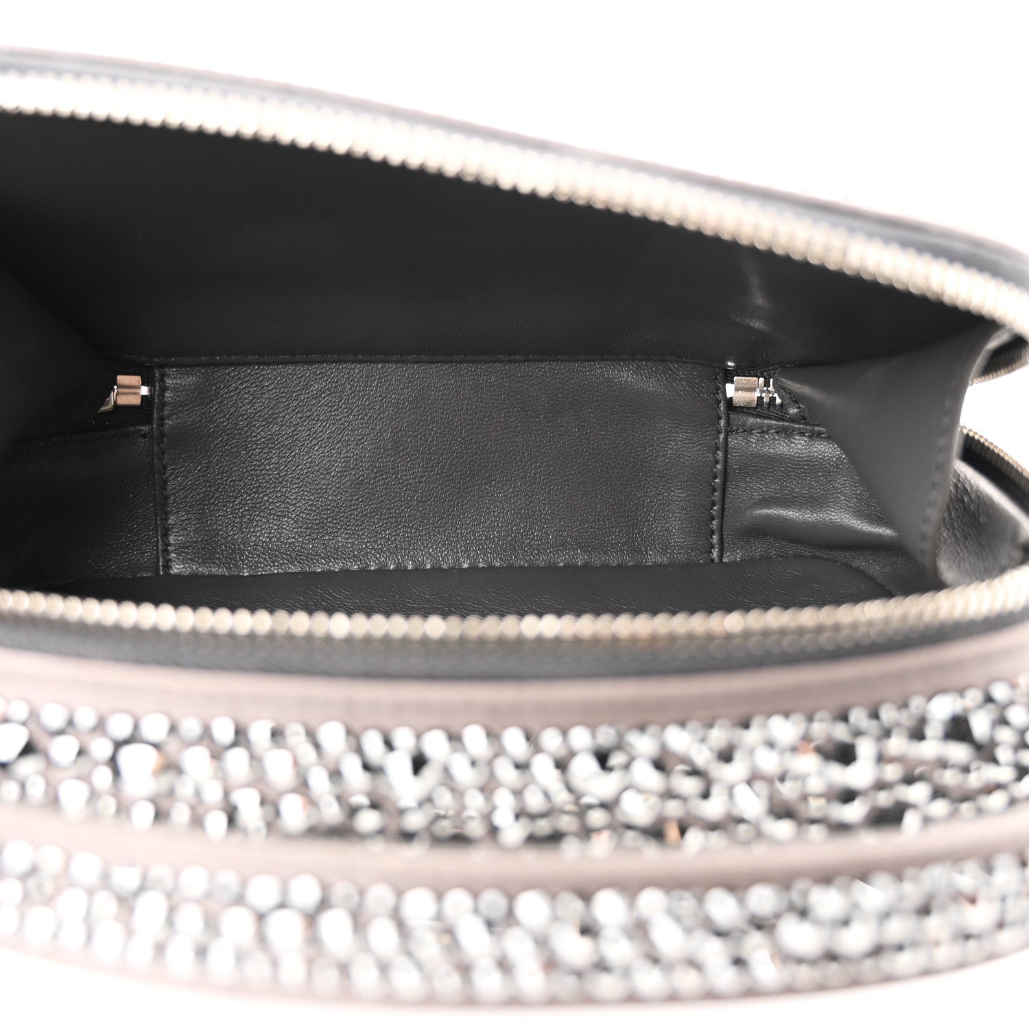 Prada Satin Crystal Metal Triangle Logo Odette Crossbody Fumo 5 of 10
