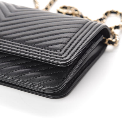 Chanel Calfskin Chevron Boy Wallet On Chain WOC Black 11 of 13