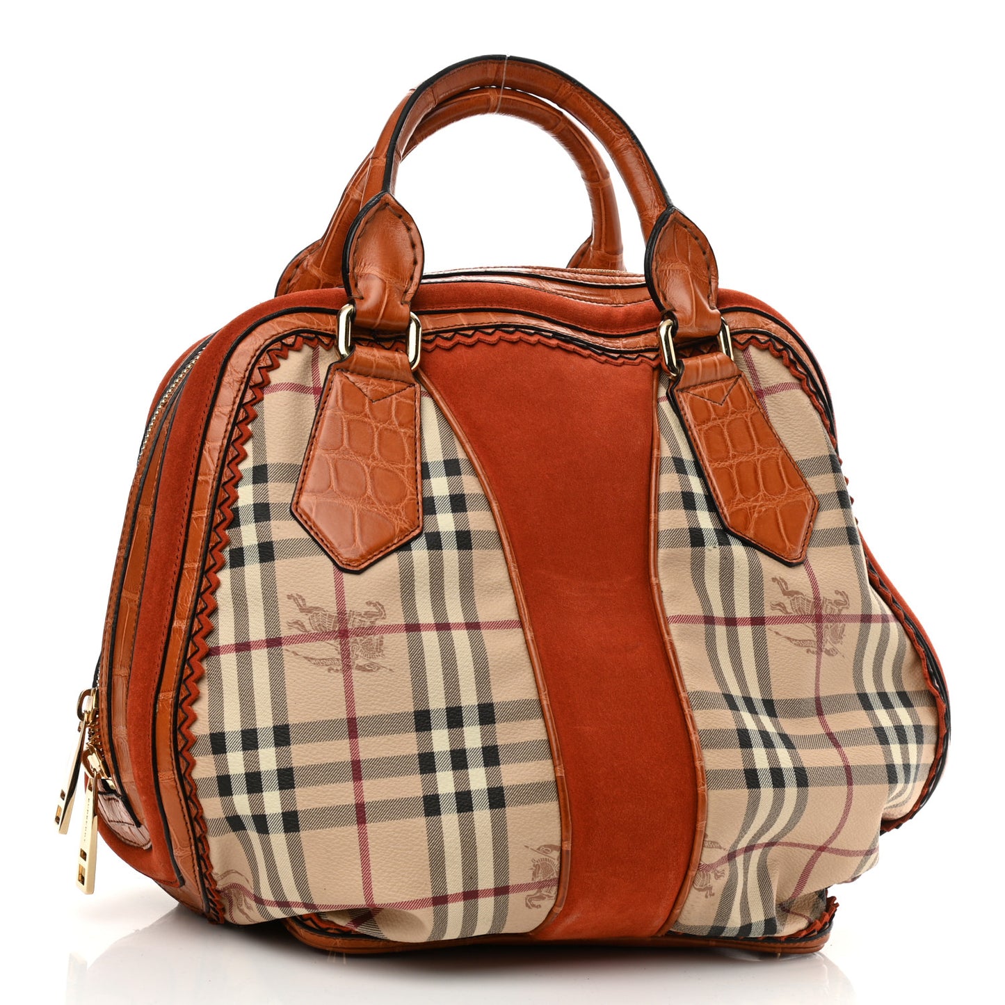 Haymarket Check Suede Prorsum Tassel Bowling Bag Tangerine