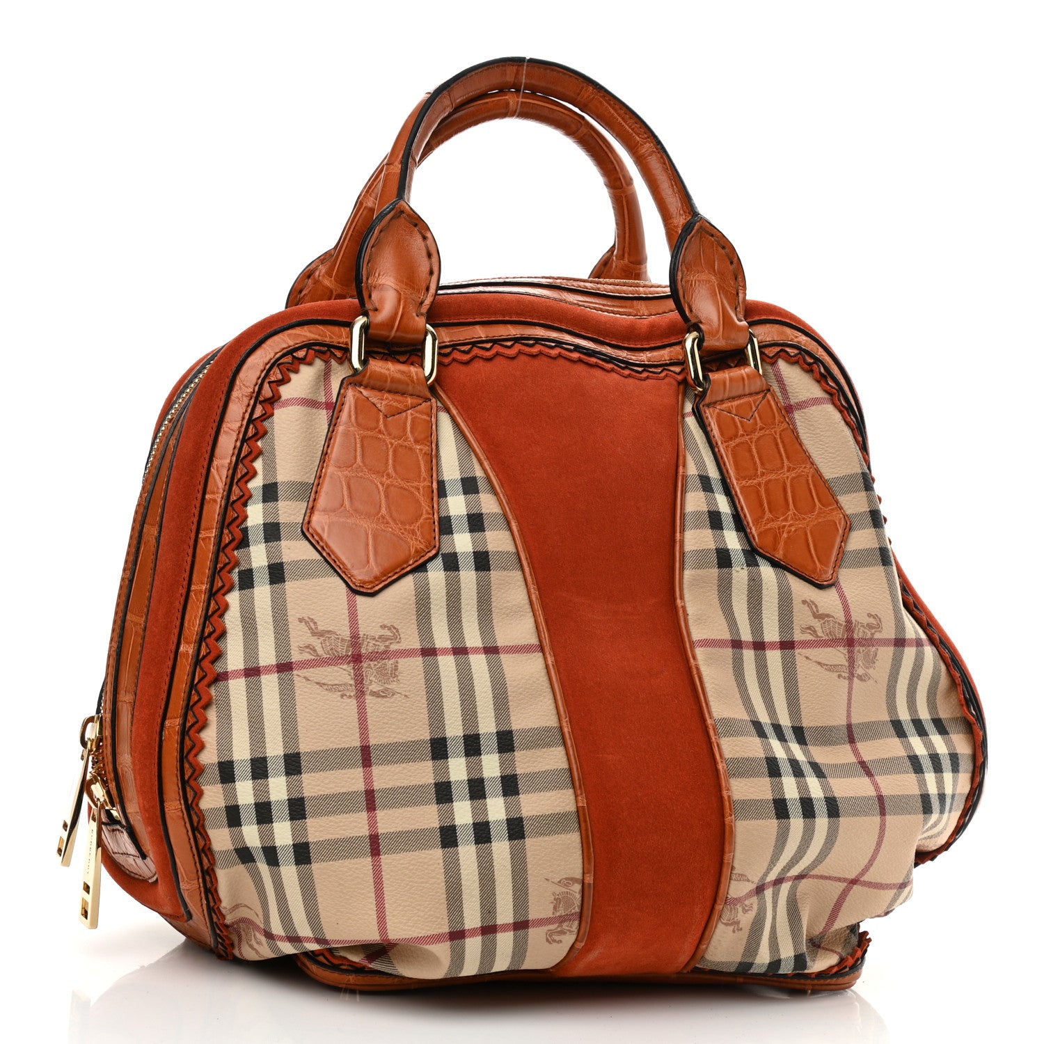 Burberry Haymarket Check Suede Prorsum Tassel Bowling Bag Tangerine 3 of 17