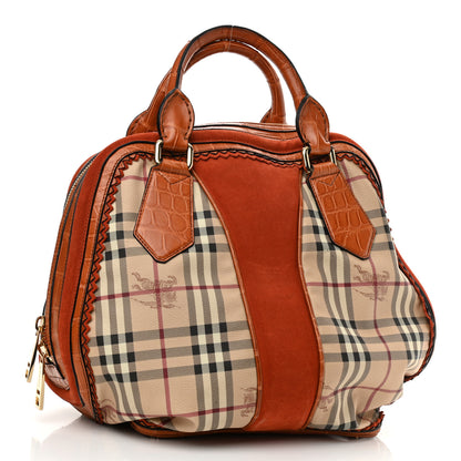 Burberry Haymarket Check Suede Prorsum Tassel Bowling Bag Tangerine 3 of 17