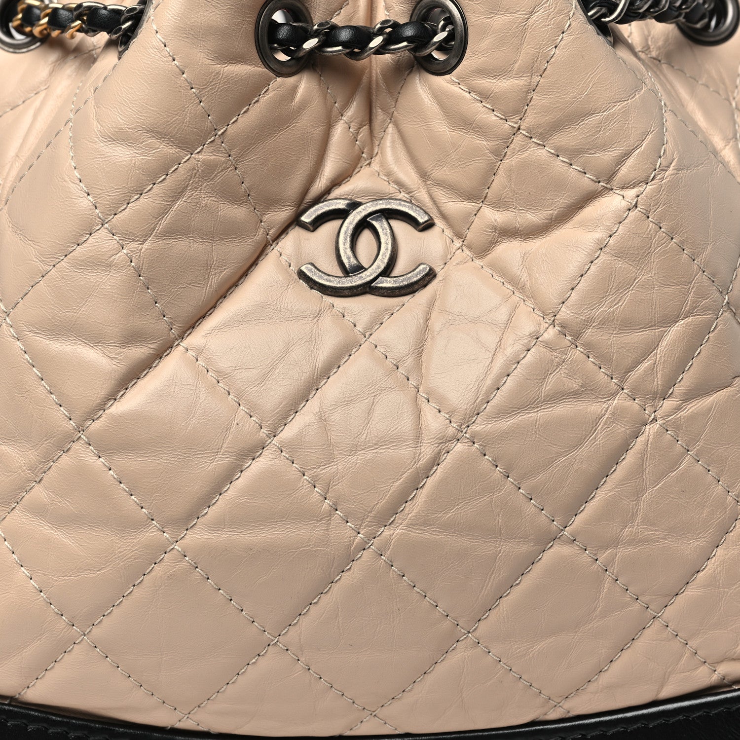 Chanel Aged Calfskin Quilted Small Gabrielle Backpack Beige Black 8 of 10