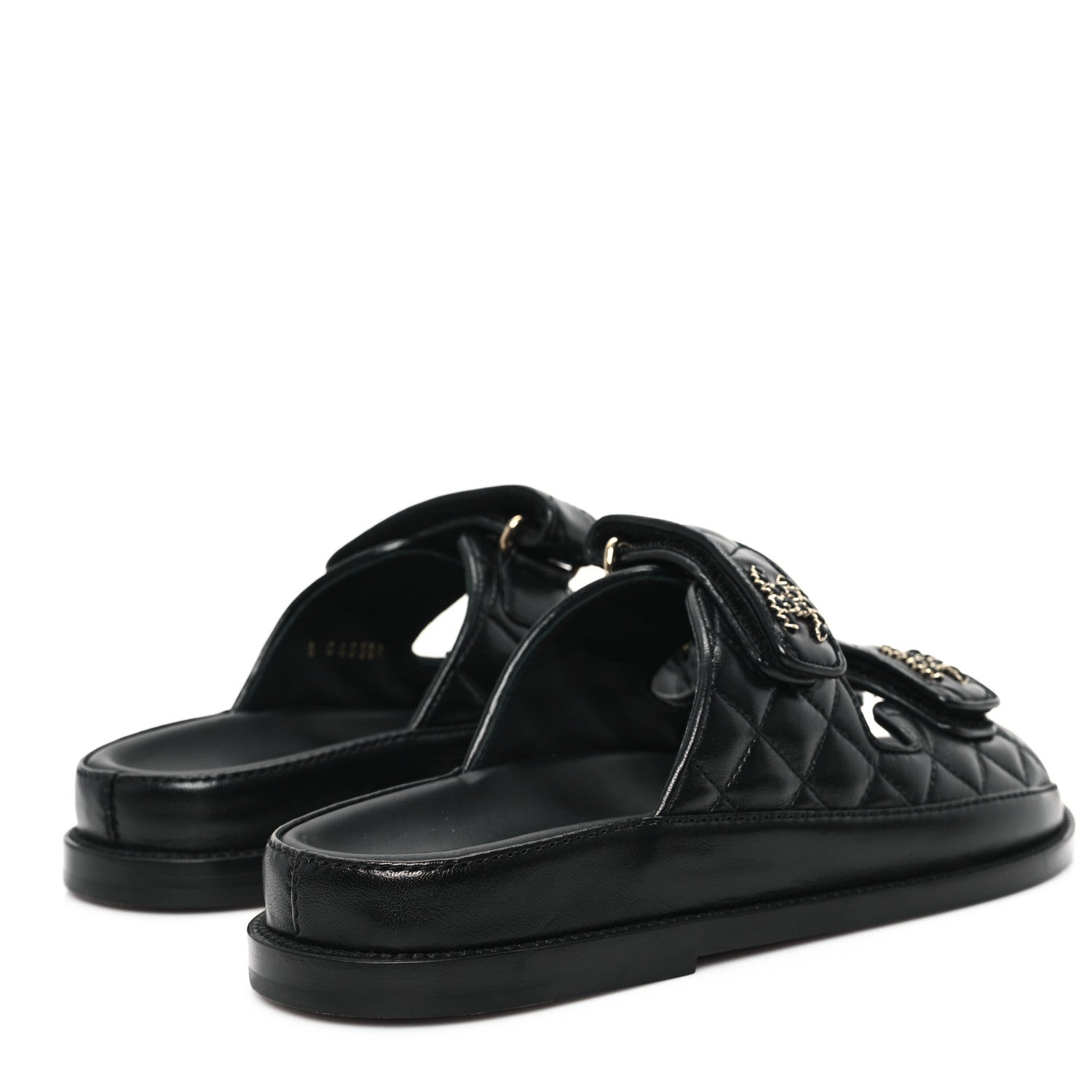 Chanel Lambskin Quilted Velcro Dad Chain CC Slide Sandals 37 Black 5 of 10