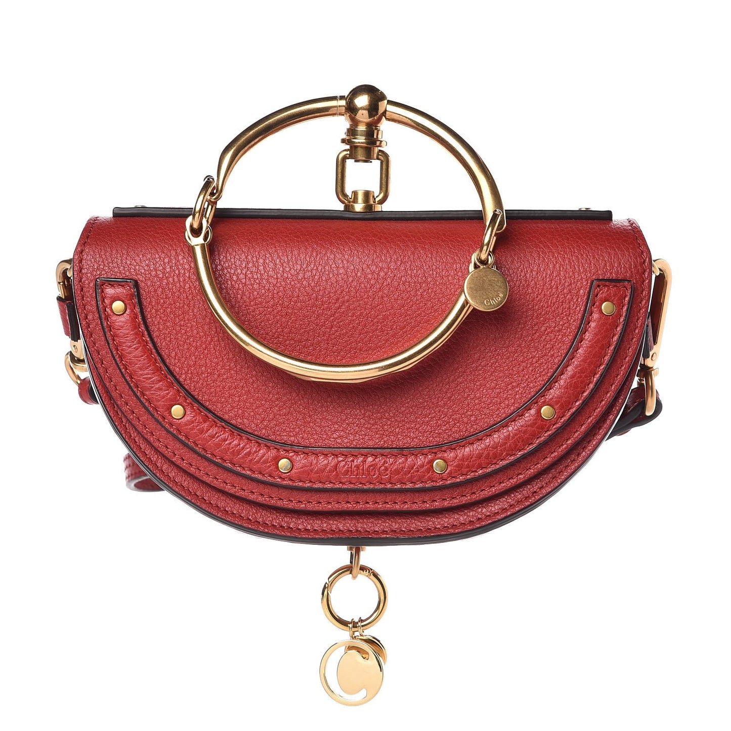 Calfskin Small Nile Bracelet Minaudiere Bag Dahlia Red