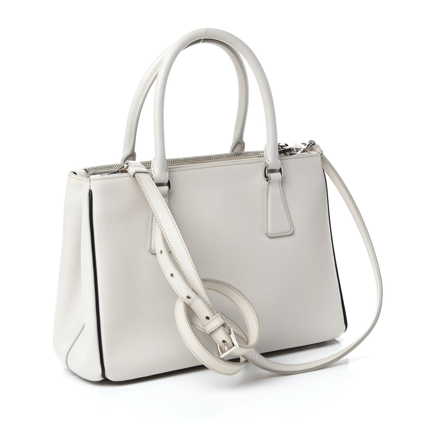 Saffiano Small Galleria Double Zip Tote Talco Black