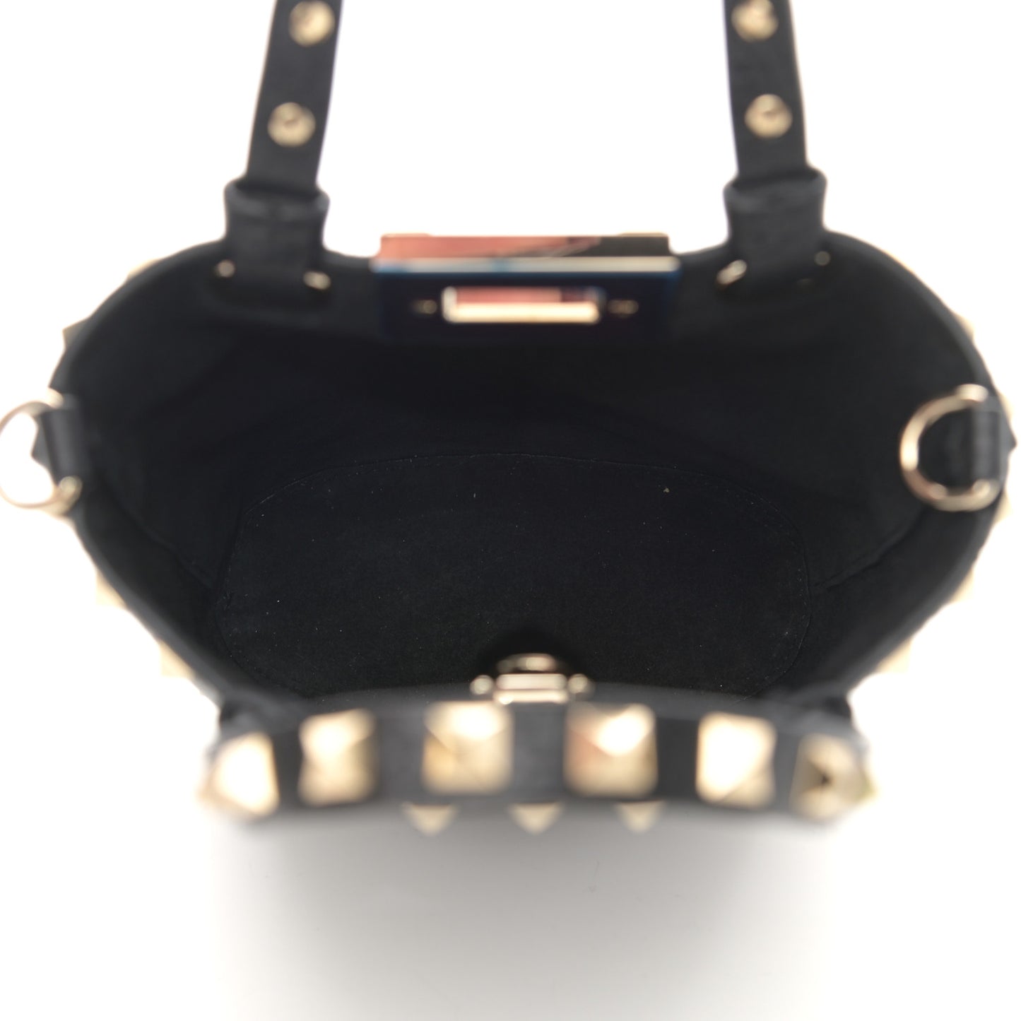 Pebbled Calfskin Rockstud Bucket Bag Black
