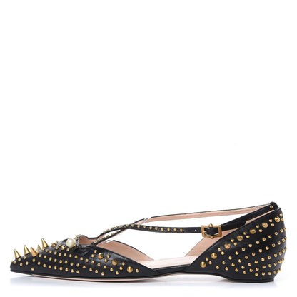 Gucci Malaga Kid Studded Pointed Toe Unia Flats 39 Black 1 of 8