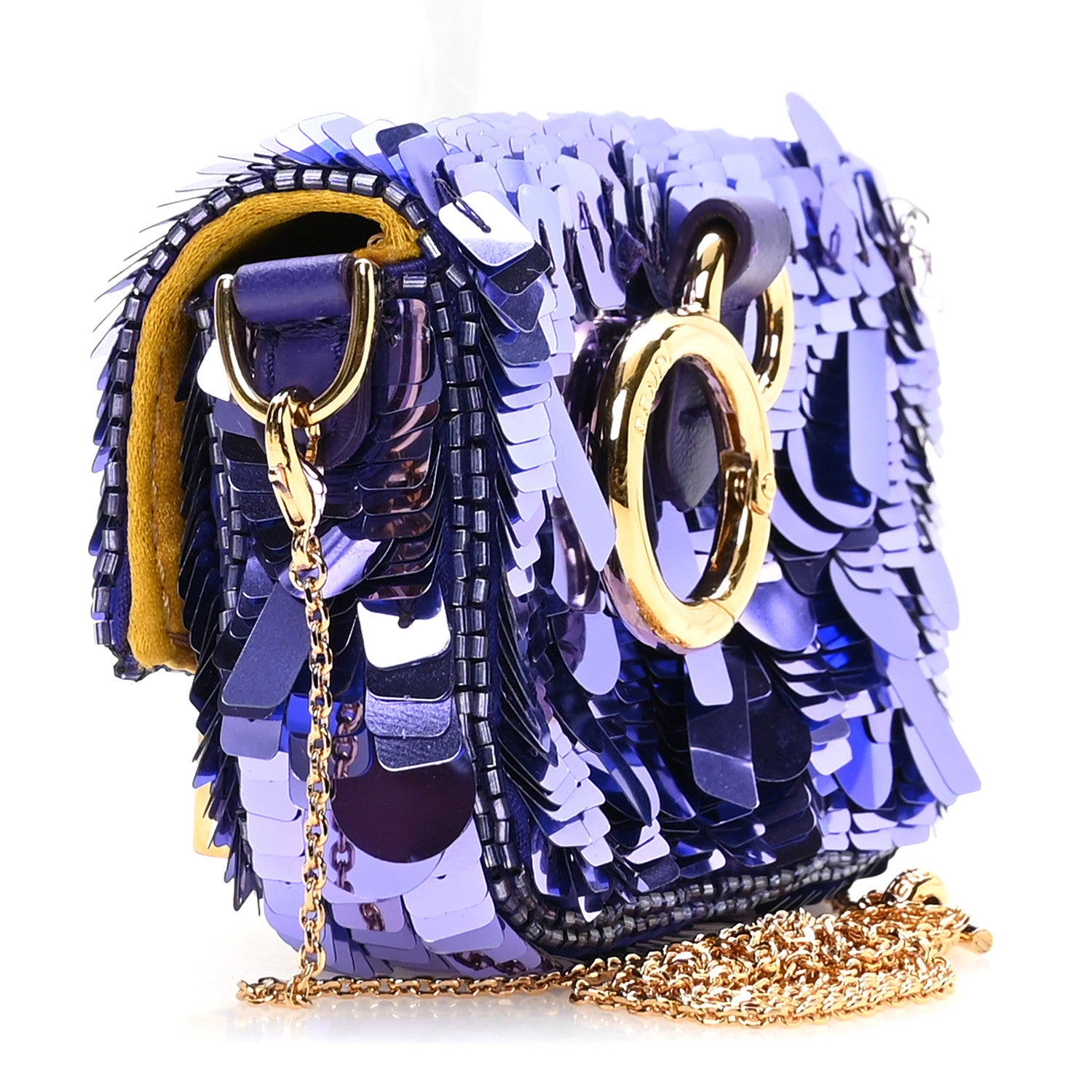 Fendi Sequin Paillettes Shiny Nappa Sex and the City Nano Maxi Buckle Baguette Charm Viola Purple 2 of 10