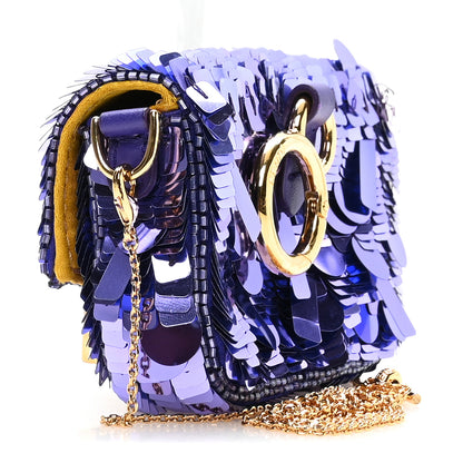 Fendi Sequin Paillettes Shiny Nappa Sex and the City Nano Maxi Buckle Baguette Charm Viola Purple 2 of 10