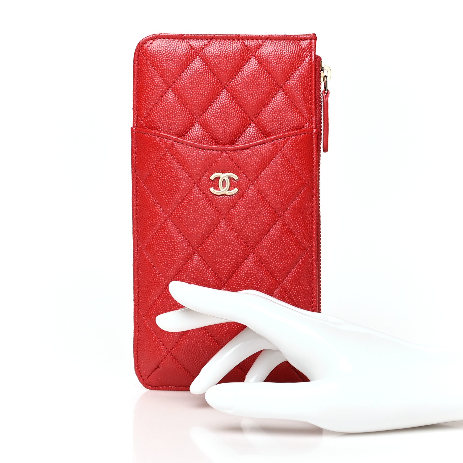 Chanel Caviar Quilted Classic Flat Wallet Pouch Red 2 of 8