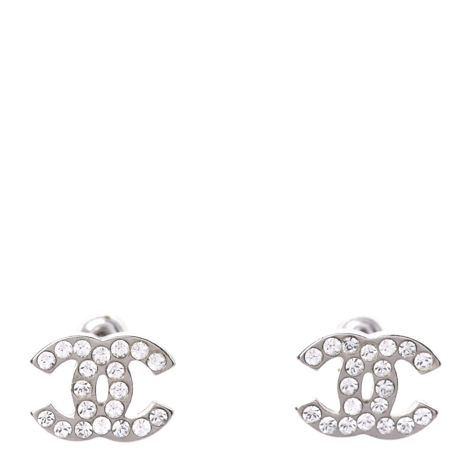 Chanel Crystal Timeless CC Earrings Silver 1 of 5