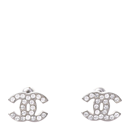 Chanel Crystal Timeless CC Earrings Silver 1 of 5