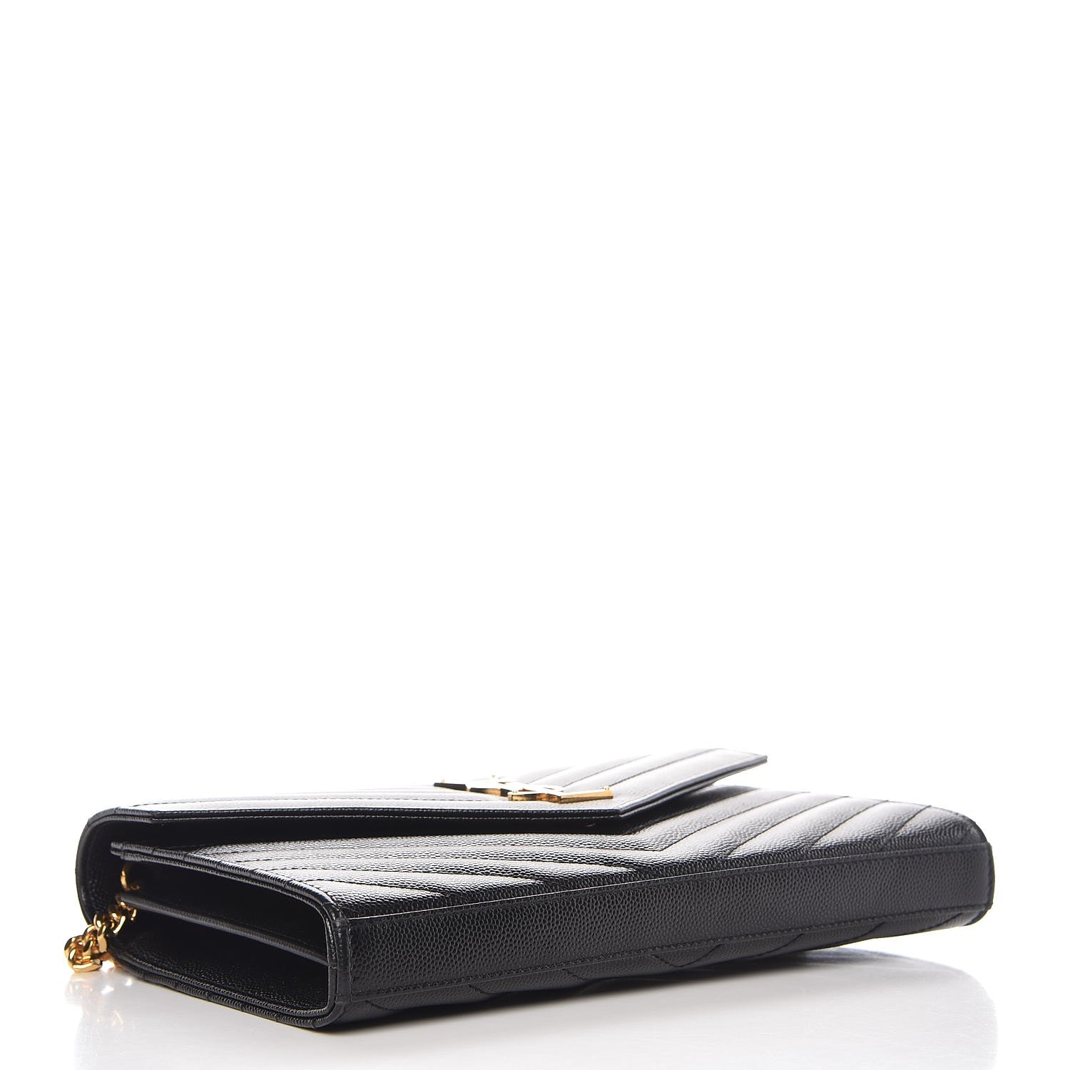 Saint Laurent Grain De Poudre Matelasse Chevron Monogram Chain Wallet Black 4 of 9