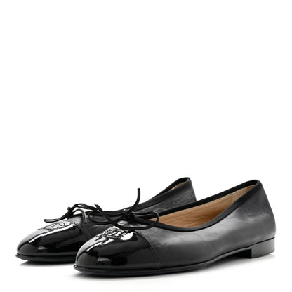 Chanel Lambskin Patent Cap Toe CC Ballerina Flats 40.5 Black 3 of 7