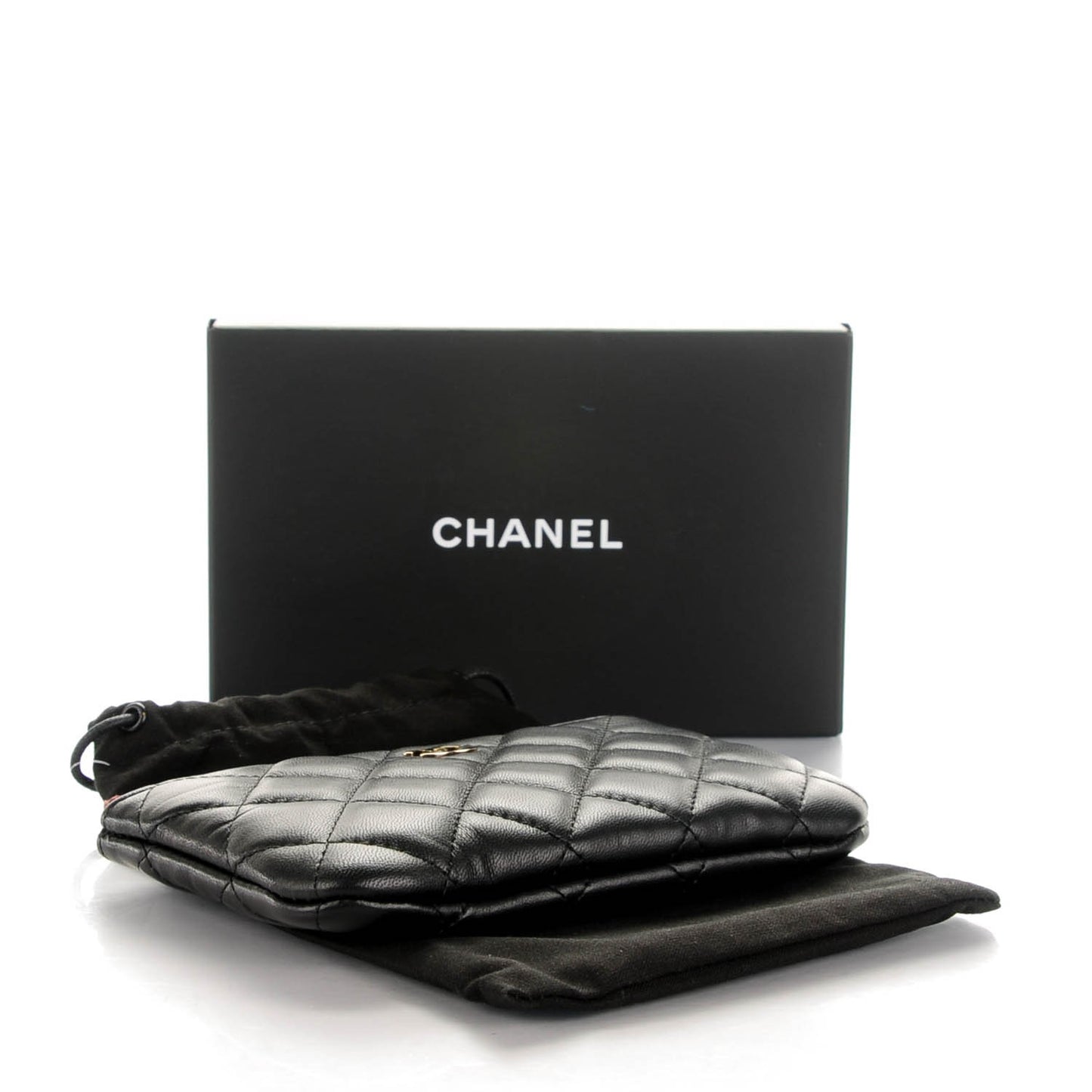 Lambskin Quilted Small Cosmetic Case Black