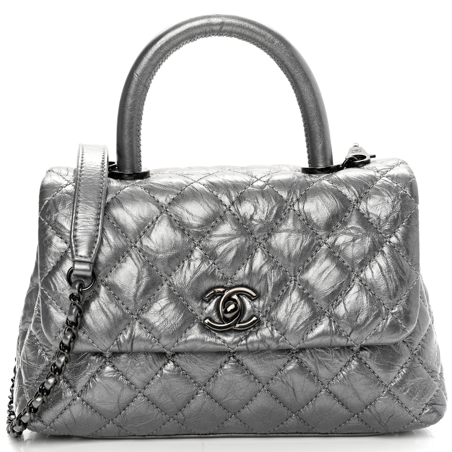 Chanel Metallic Aged Calfskin Quilted Mini Coco Handle Flap Charcoal 8 of 10