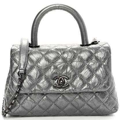 Chanel Metallic Aged Calfskin Quilted Mini Coco Handle Flap Charcoal 8 of 10