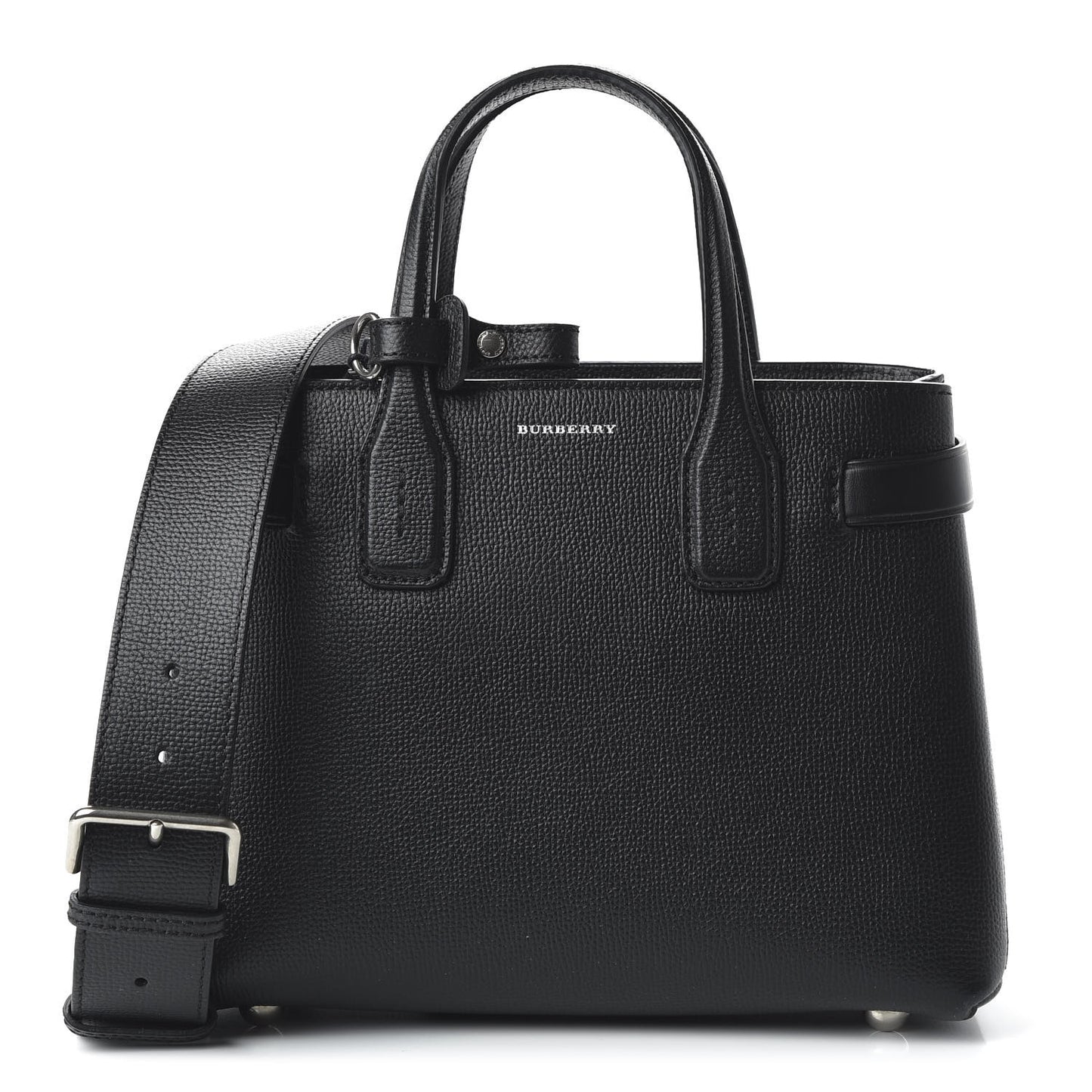Grainy Calfskin House Check Small Banner Tote Black
