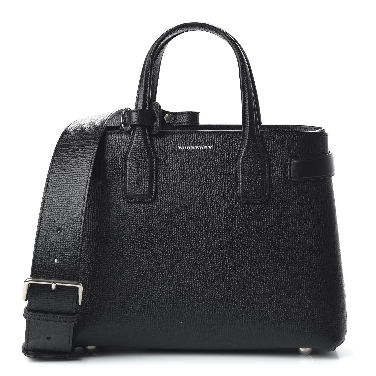 Burberry Grainy Calfskin House Check Small Banner Tote Black 1 of 9
