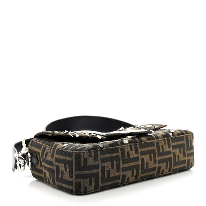 Fendi Fabric Jacquard F Paillettes Vitello Cover FF 1974 Embroidered Baguette Tobacco Moro Argento 4 of 9