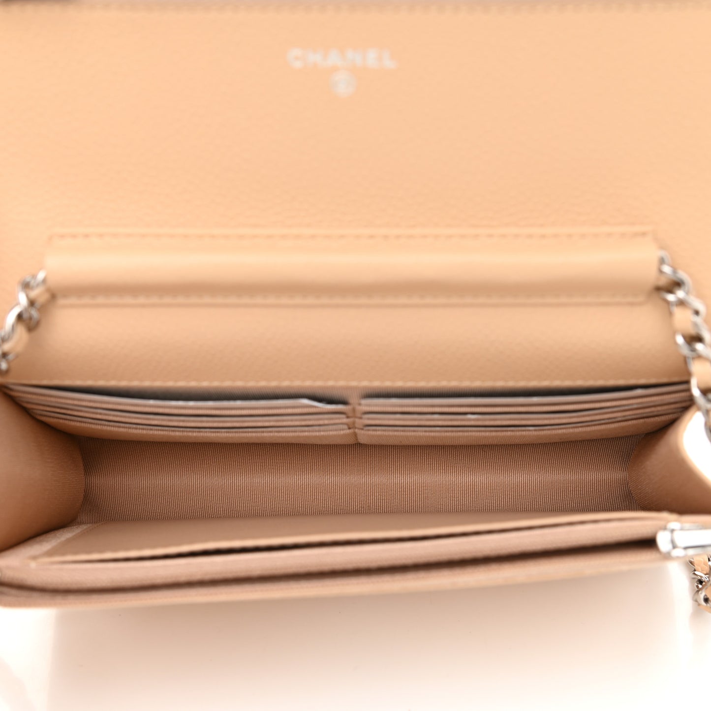 Caviar Quilted Wallet On Chain WOC Beige