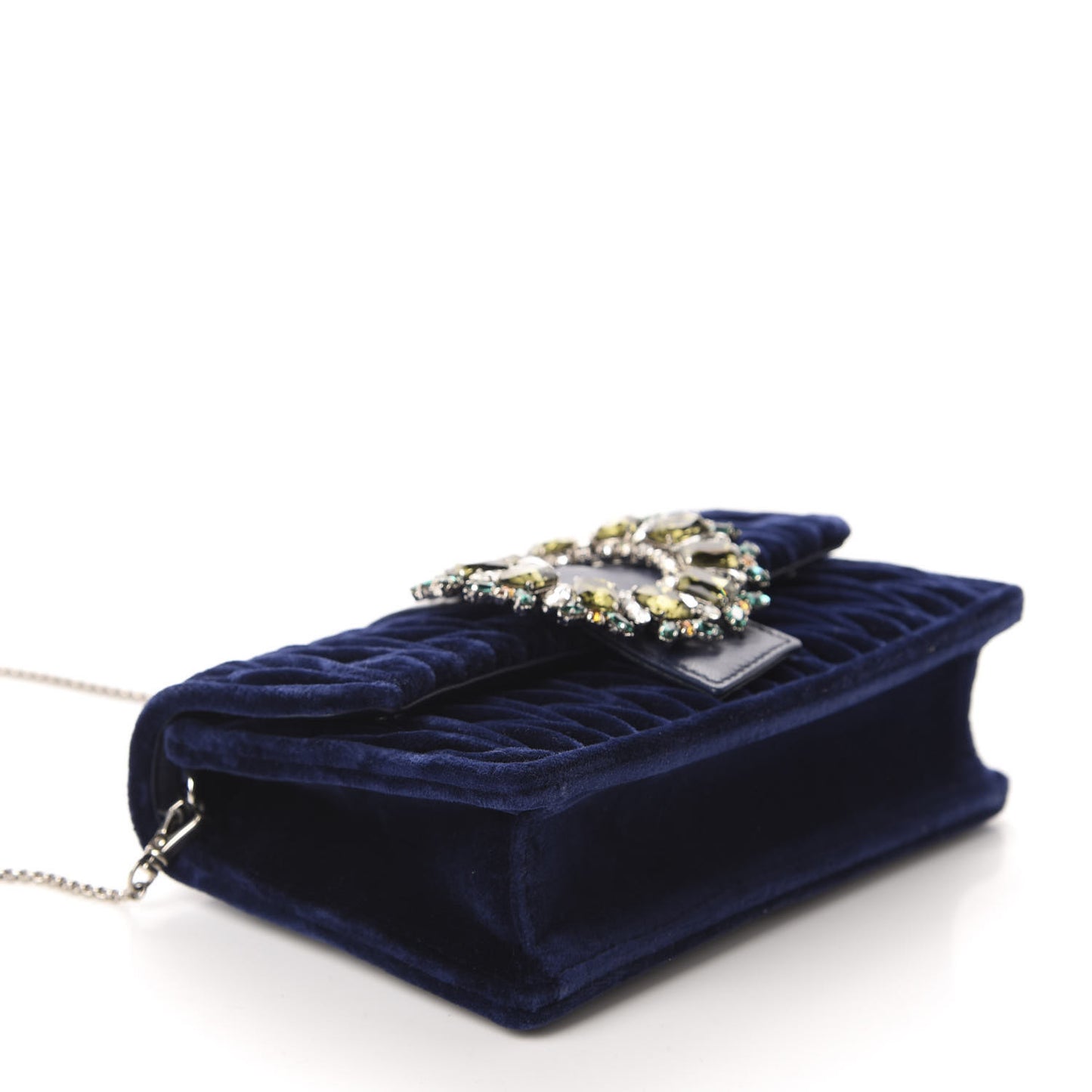 Velluto Matelasse Crystal Embellished Chain Shoulder Bag Inchiostro