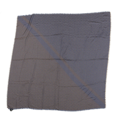 Gucci Wool Silk Monogram GGWeb Fringe Shawl Taupe Sky Blue 1 of 3