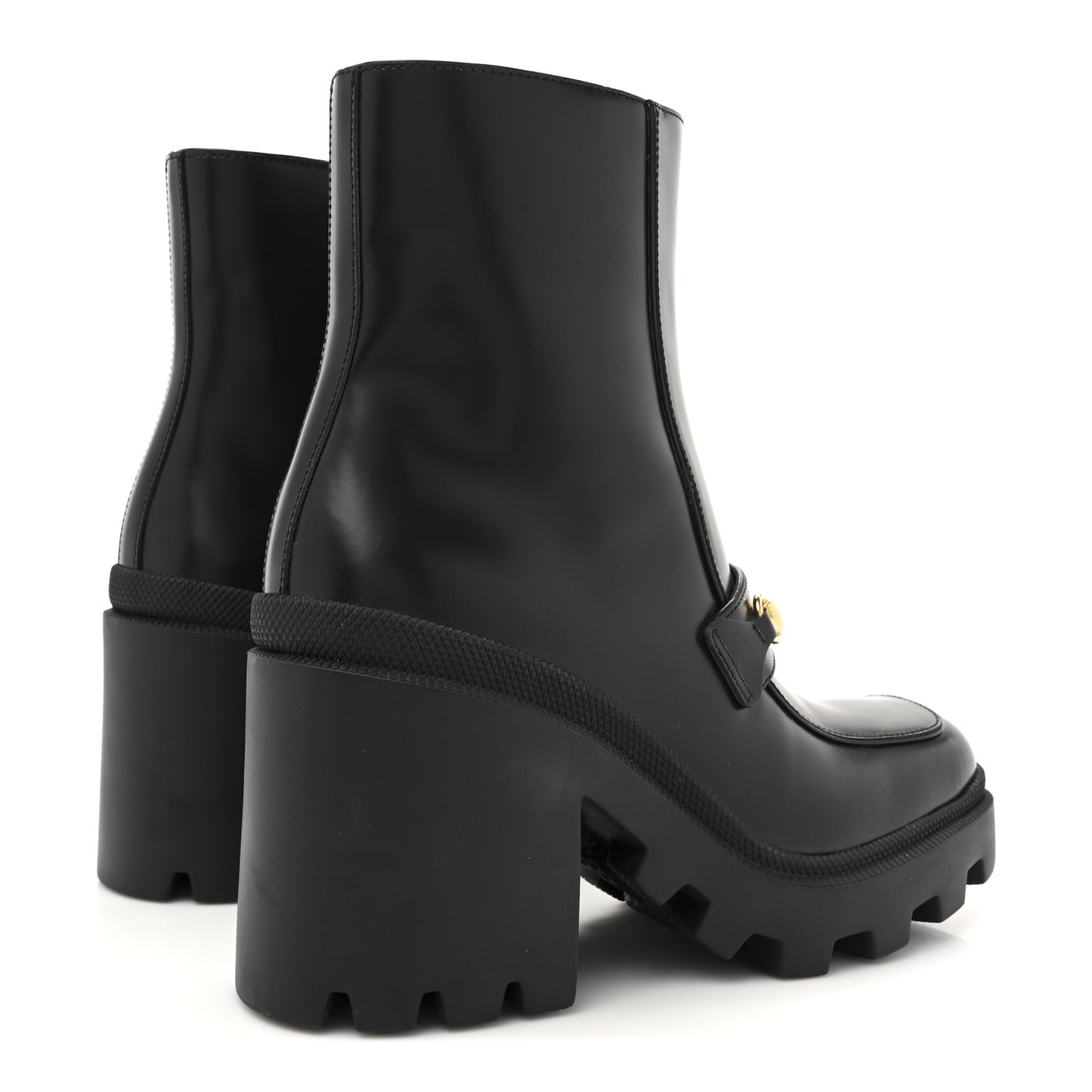 Magnum Calfskin Horsebit Lug Sole Booties 37 Black