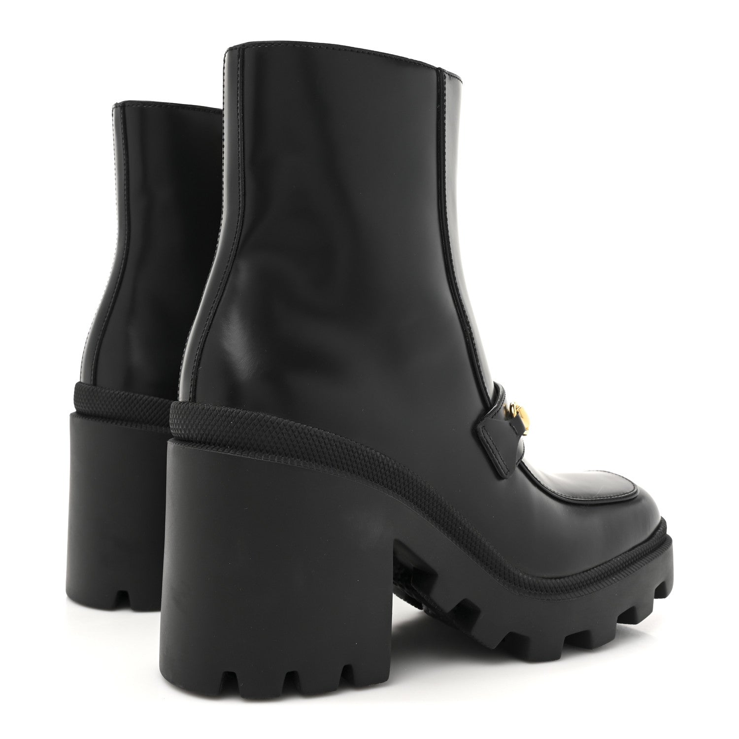 Gucci Magnum Calfskin Horsebit Lug Sole Booties 37 Black 5 of 10