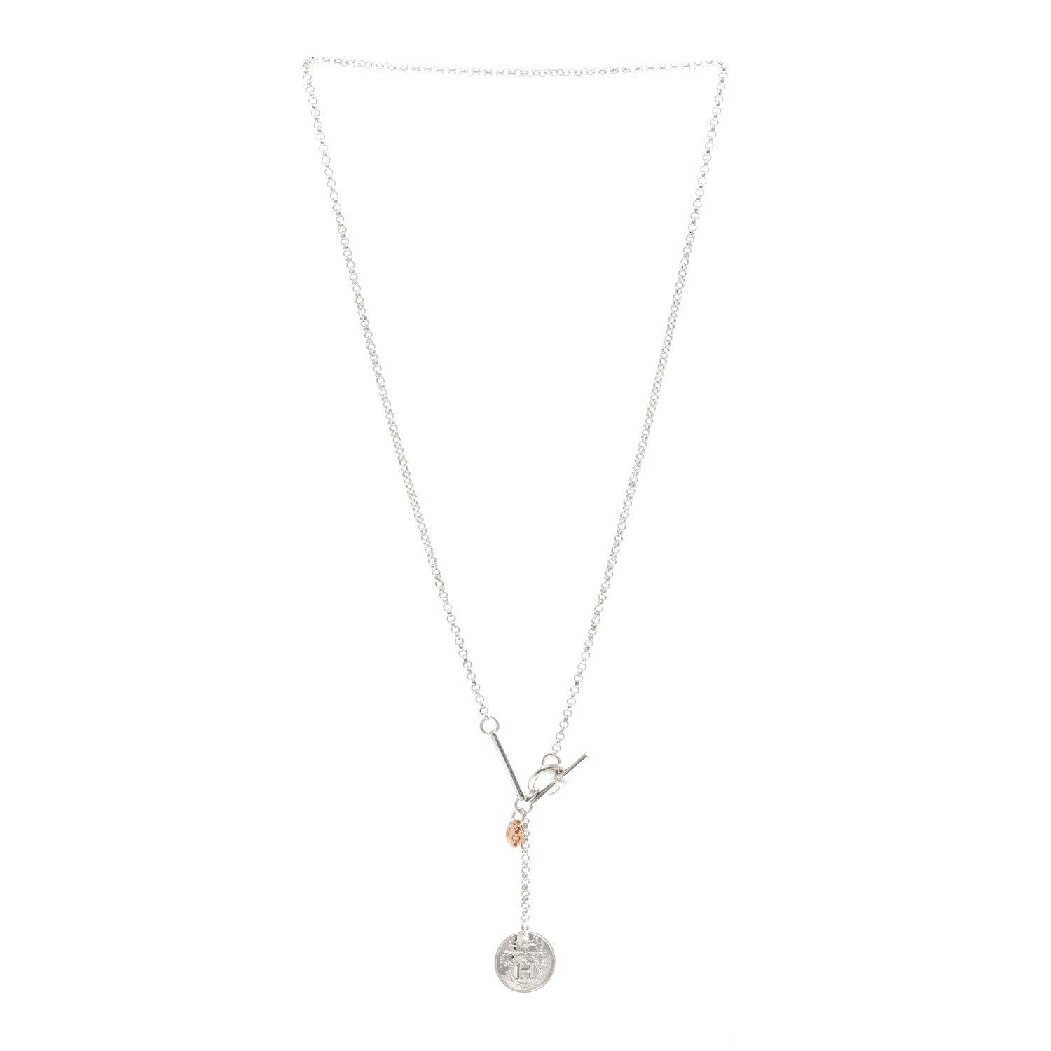 Hermes Sterling Silver 18K Rose Gold PM Ex-Libris Pendant Necklace 3 of 5