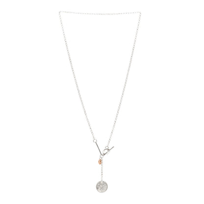 Hermes Sterling Silver 18K Rose Gold PM Ex-Libris Pendant Necklace 3 of 5