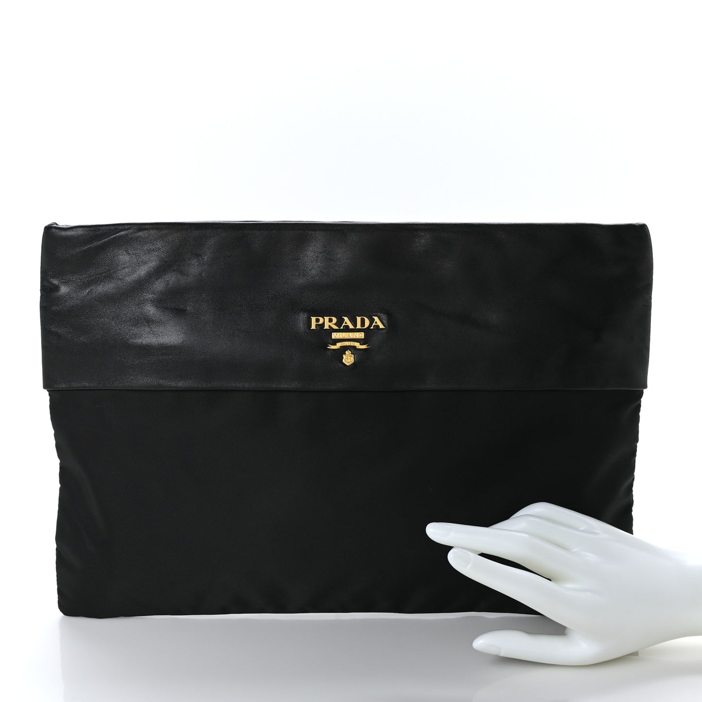 Nylon Calfskin Zip Pouch Black
