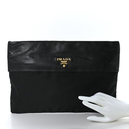 Prada Nylon Calfskin Zip Pouch Black 2 of 6