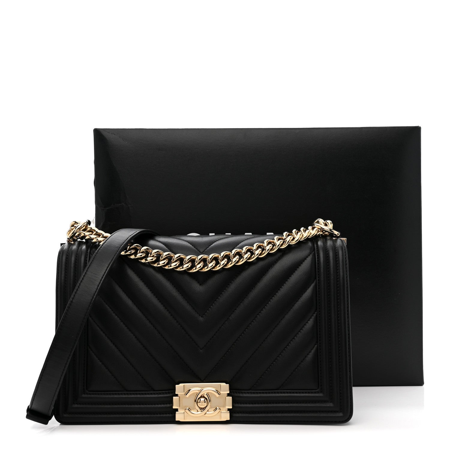 Chanel Calfskin Chevron Quilted New Medium Boy Flap Black 12 of 12