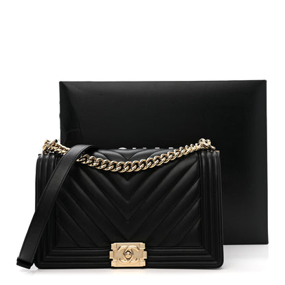 Chanel Calfskin Chevron Quilted New Medium Boy Flap Black 12 of 12