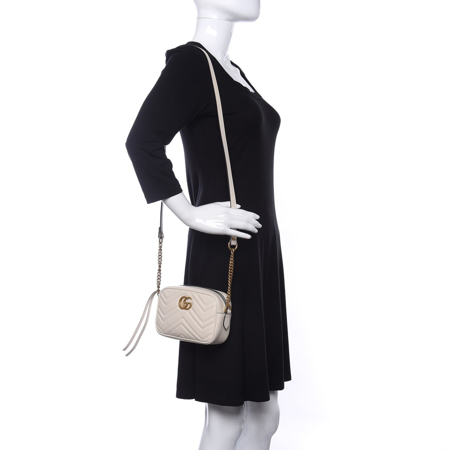 Calfskin Matelasse Mini GG Marmont Chain Shoulder Bag White