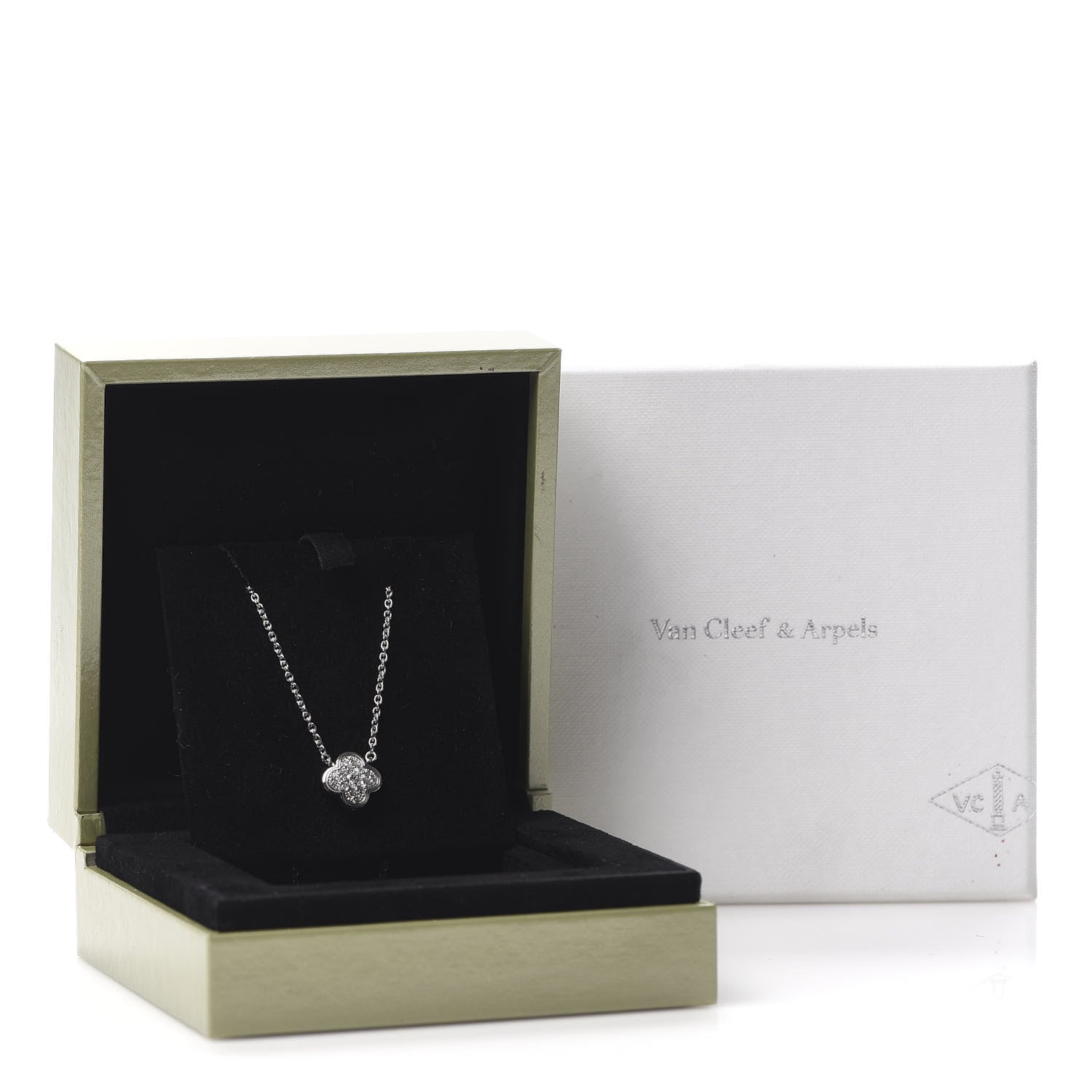 Van Cleef & Arpels 18K White Gold Diamond Pure Alhambra Pendant Necklace 7 of 8