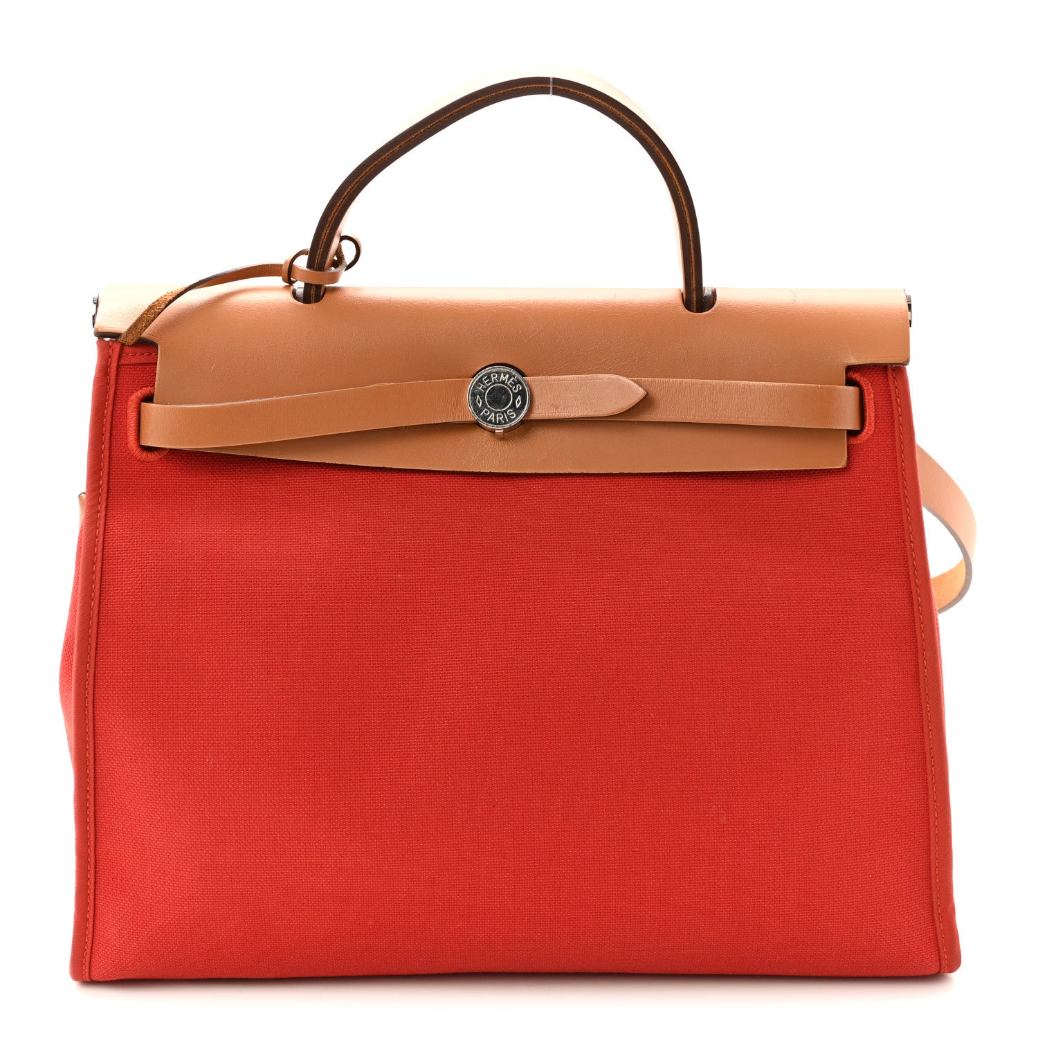 Hermes Vache Hunter Toile Herbag Zip 31 PM Rouge Tomate Natural 1 of 10