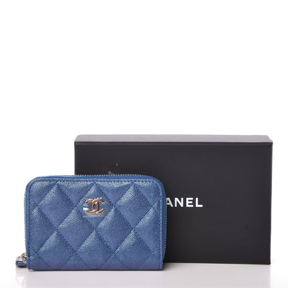 Chanel Metallic Caviar Quilted Zip Coin Purse Dark Blue 8 of 8