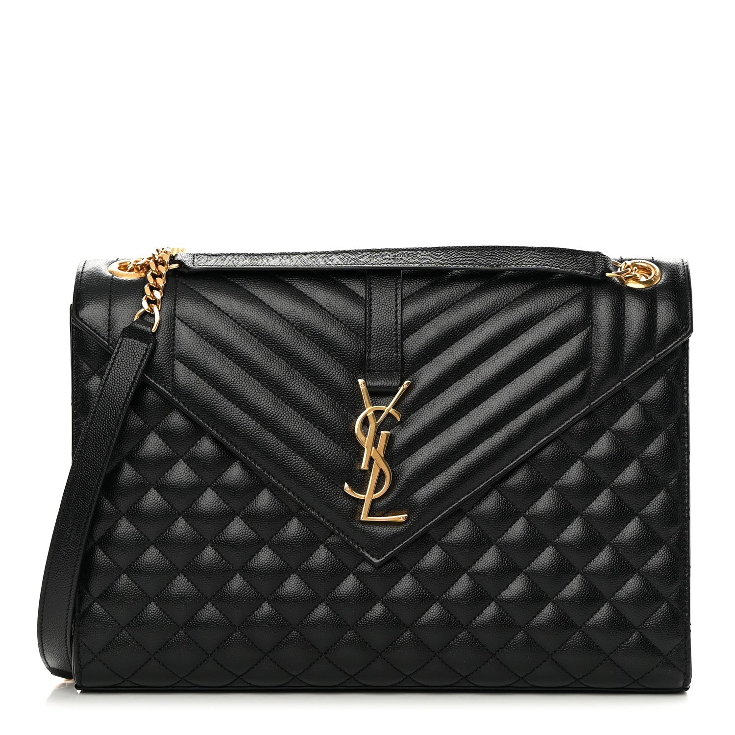 Saint Laurent Grain De Poudre Textured Mixed Matelasse Large Triquilt Monogram Satchel Black 1 of 12