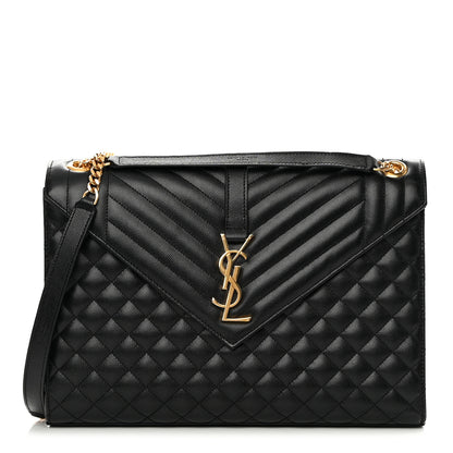 Saint Laurent Grain De Poudre Textured Mixed Matelasse Large Triquilt Monogram Satchel Black 1 of 12