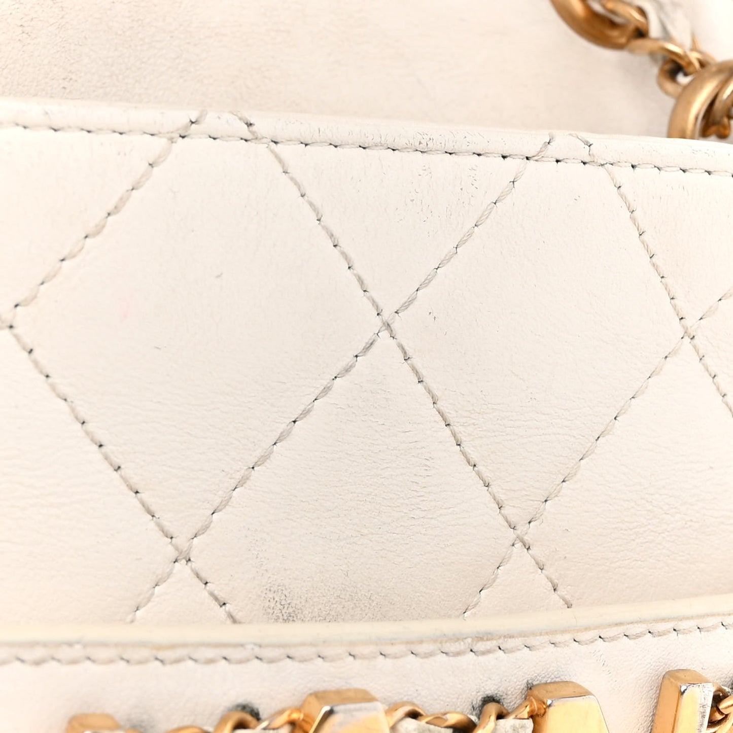 Calfskin Quilted Small Enchained Flap White