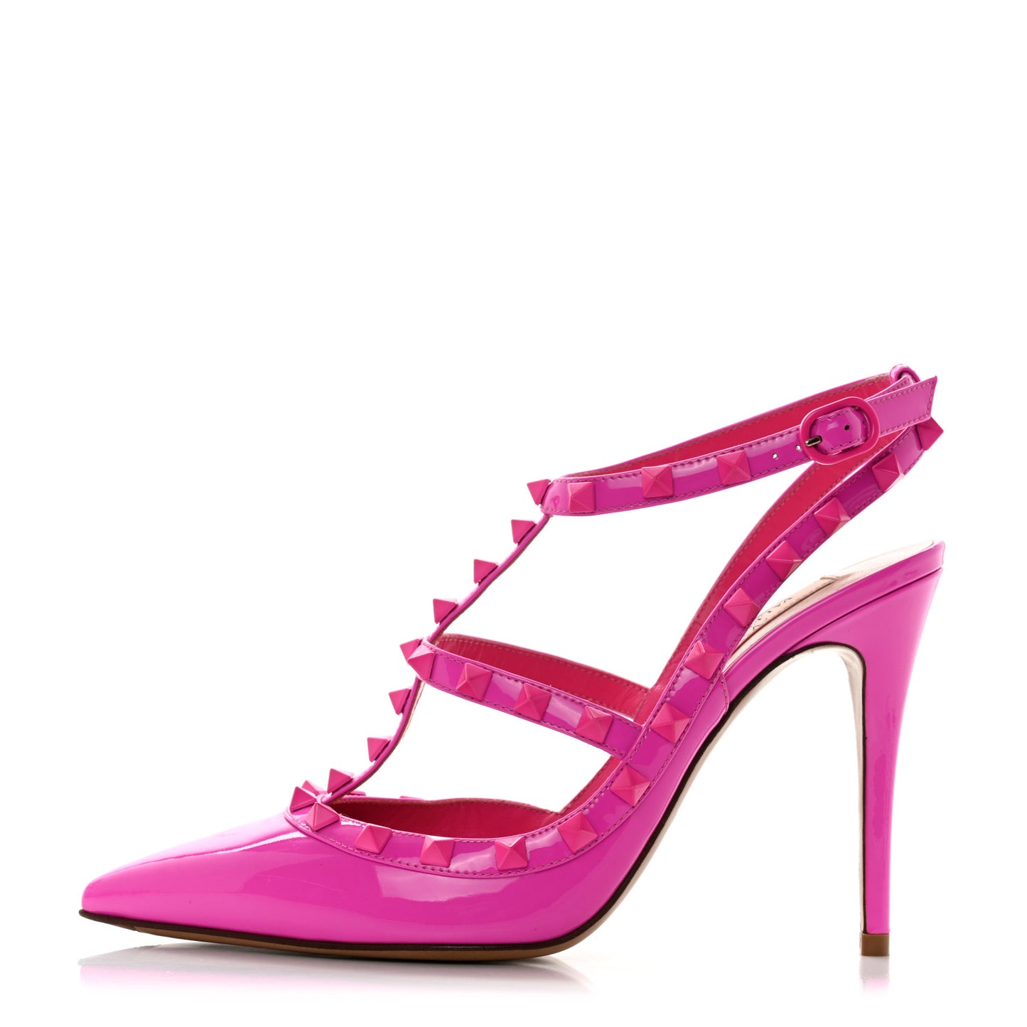 Patent Lacquer Monochrome Rockstud Ankle Strap 100mm Pumps 39 Pink PP