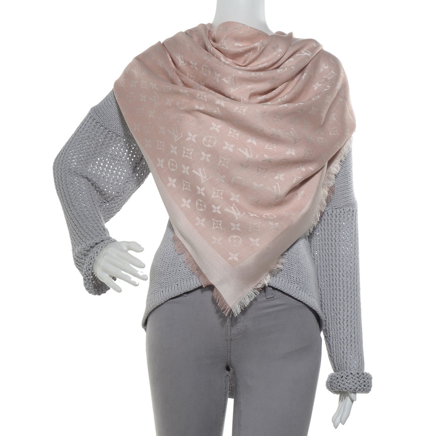 Silk Wool Monogram Denim Shawl Rose
